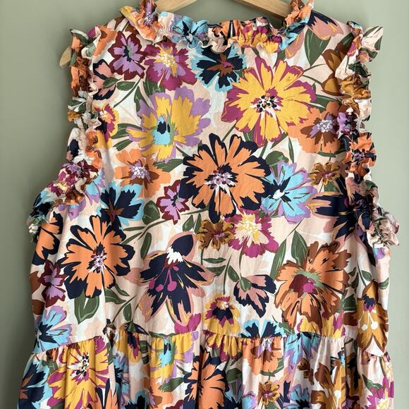 MAGGY LONDON Woman Floral Ruffle Sleeveless Dress Cotton Retro Plus Size 22W - Picture 6 of 11